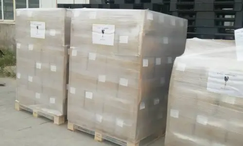 Fumigated wooden pallets wrapped with protective film for ceramic ferrule shipment