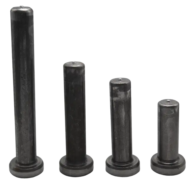 Four steel shear connectors studs with aluminum flux tips in varying lengths for composite construction